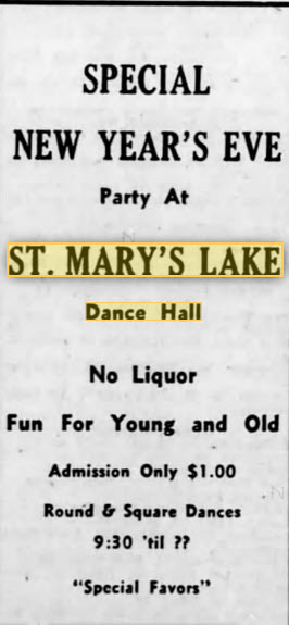 St. Marys Lake Dance Hall - Dec 1955 Ad